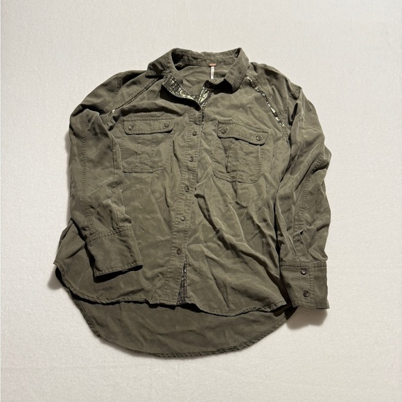 Free People Sage Green Casual Shirt - Picture 2 of 6